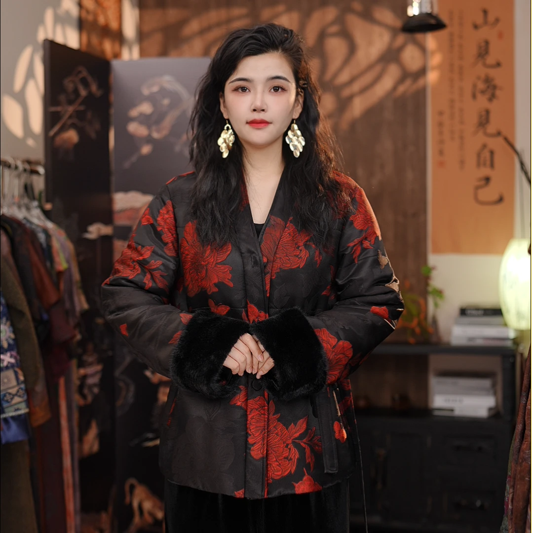 冬款上新新中式国风女装上衣外套黑色时尚气质加厚保暖外搭1616