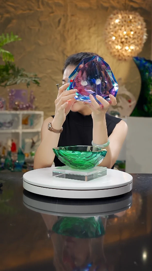 手工艺品琉璃金红蓝三角果碗