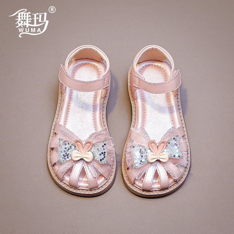 423457女童鞋子儿童真皮公主鞋2024新款夏款包头时装夏季软底凉鞋