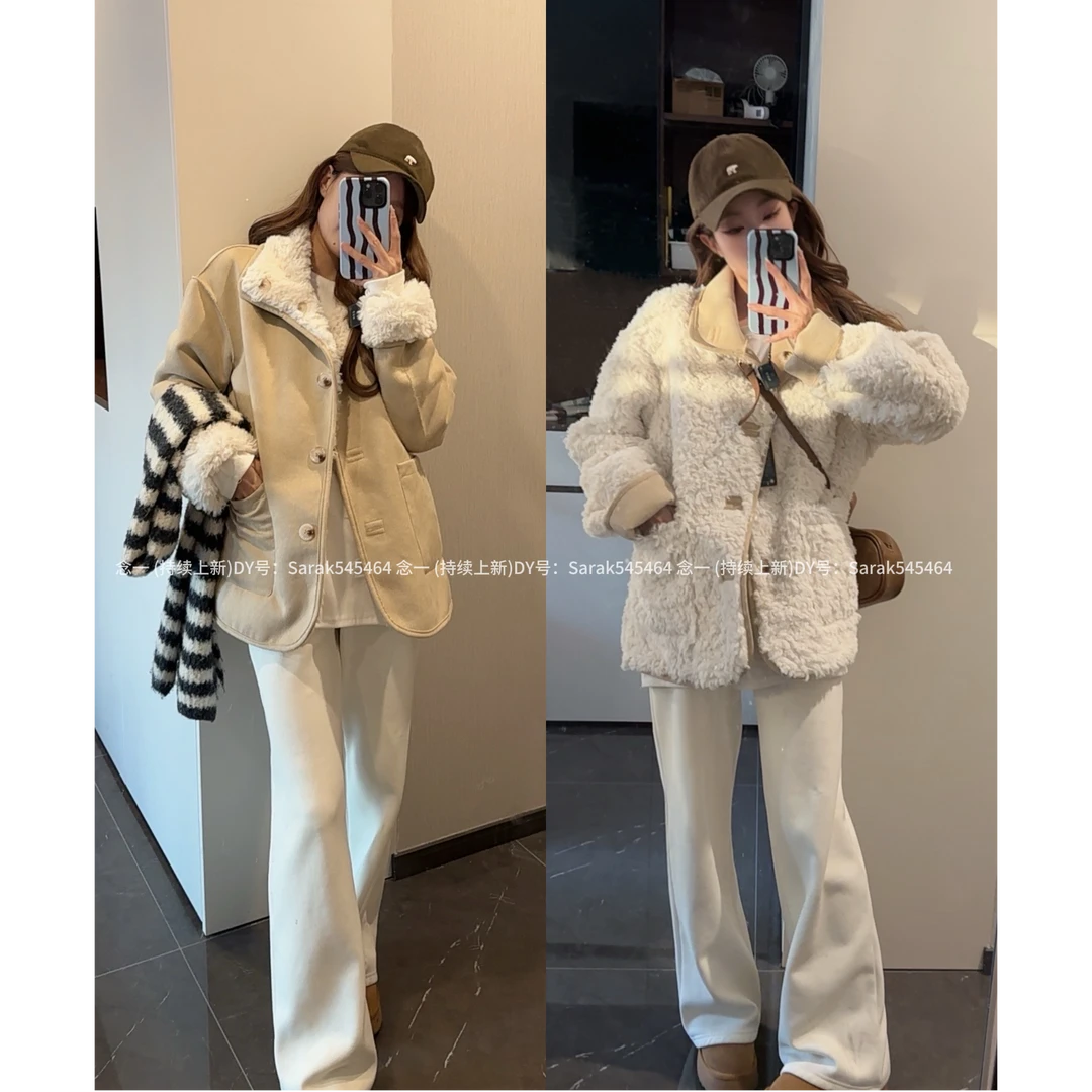 【念一专属】冬季新款设计师双面穿外套女中长款皮毛一体保暖大衣