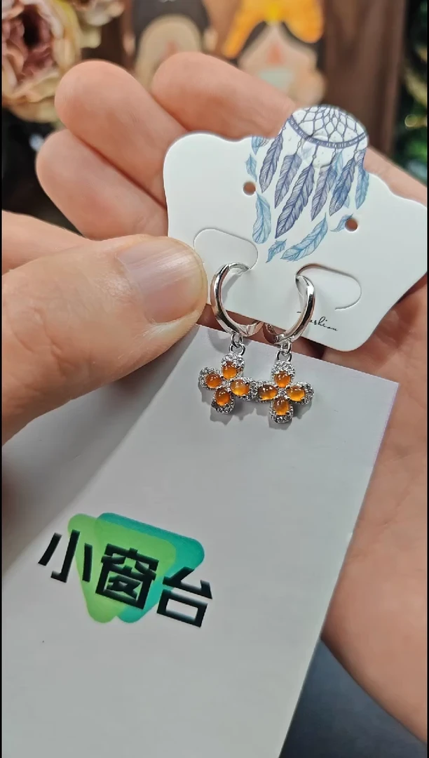 银S925镶嵌翡翠耳饰翡翠耳饰S925银镶嵌