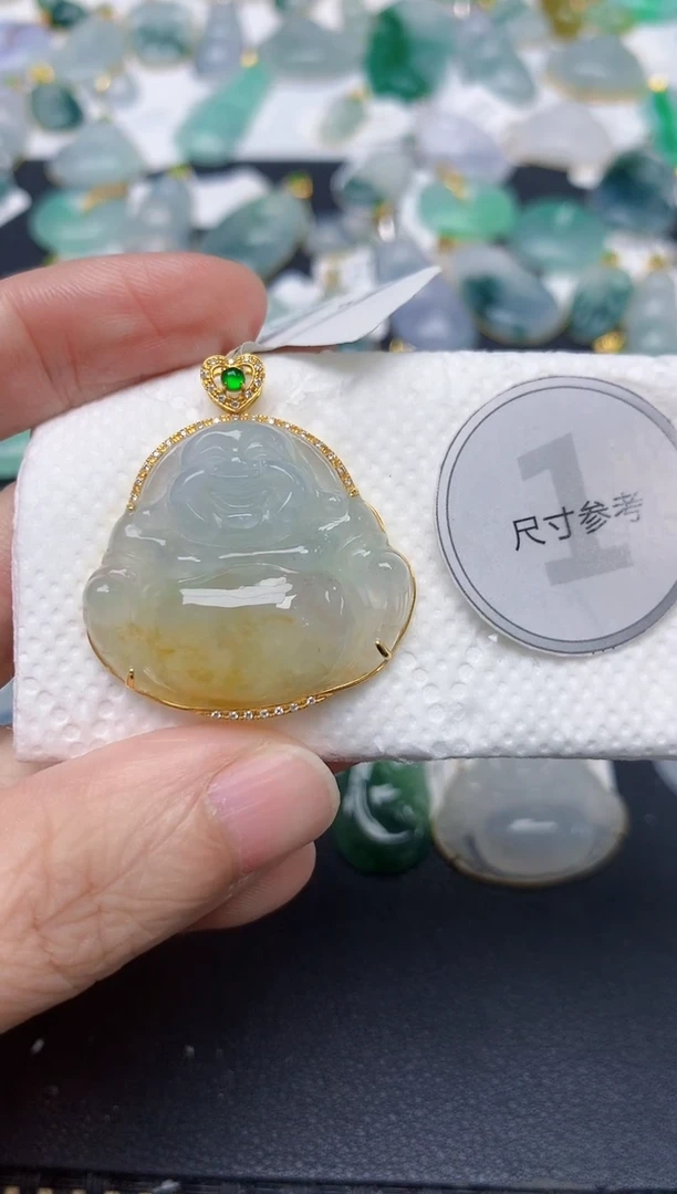 颈饰18K金镶嵌翡翠天然缅甸A货翡翠