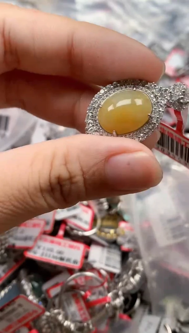 银S925镶嵌戒指翡翠天然A货缅甸翡翠