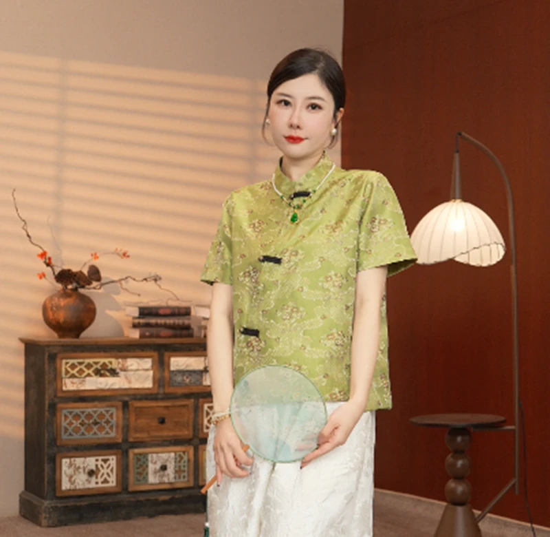 2522【梨花香】 新中式复古小立领夏季衬衫