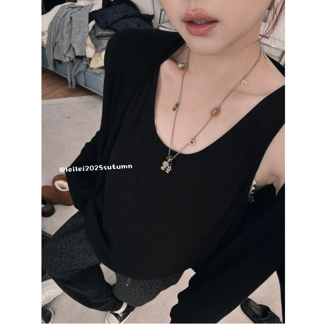 晶咕【温柔姐姐】韩系气质下摆不规则针织开衫+工字纯色内搭背心