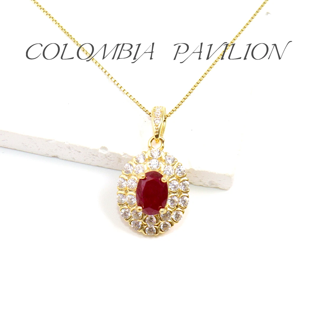 4303-S925银-天然红宝石吊坠-经典双层围镶-1ct左右