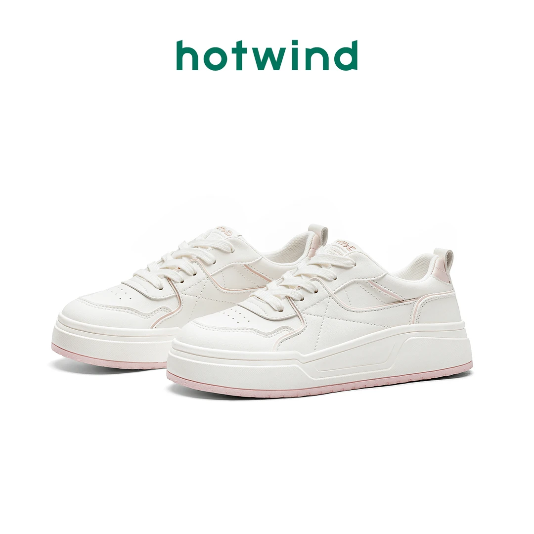 Hotwind/热风百搭休闲鞋女系带潮流板鞋小白鞋高级感H01W4Y06-Y