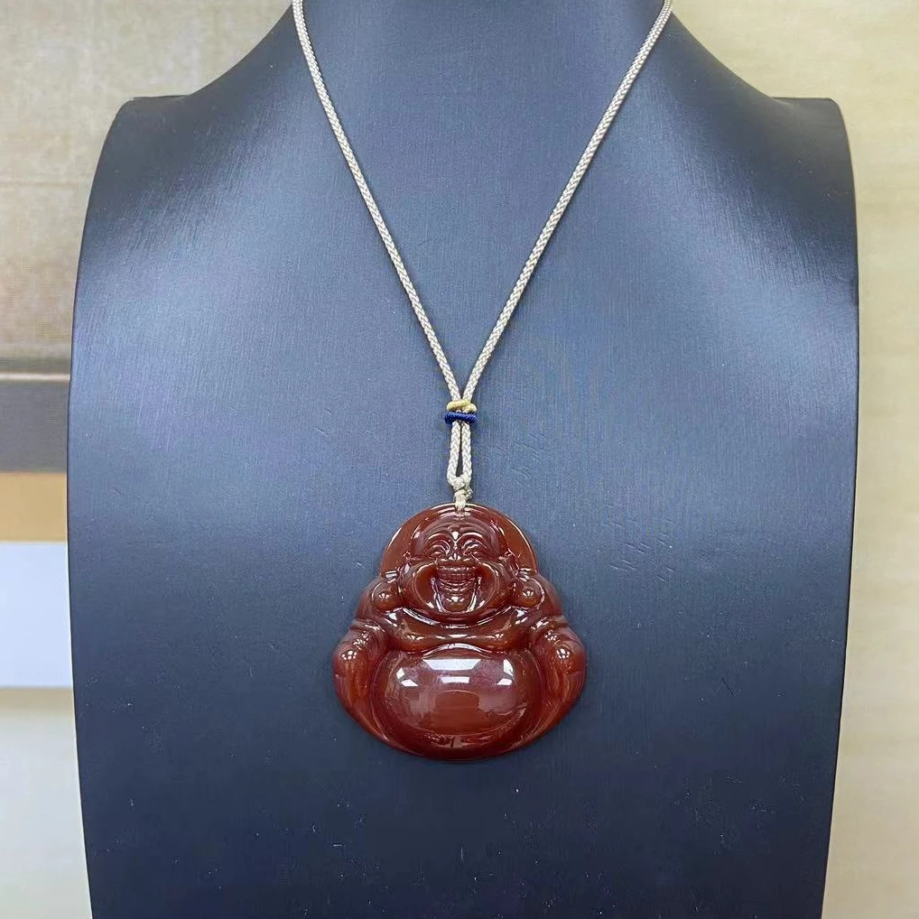 牛血红弥勒佛公吊坠男女款本命年转运挂件50*13天然珠宝玉石