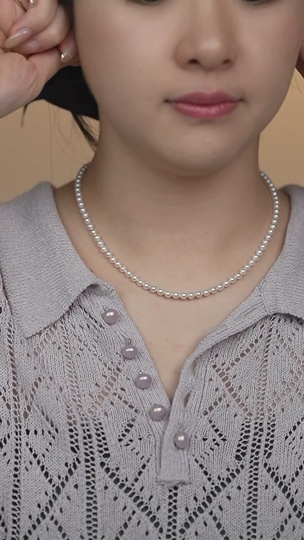 海水珍珠18K金镶嵌项链4-5akoya近圆无调串链