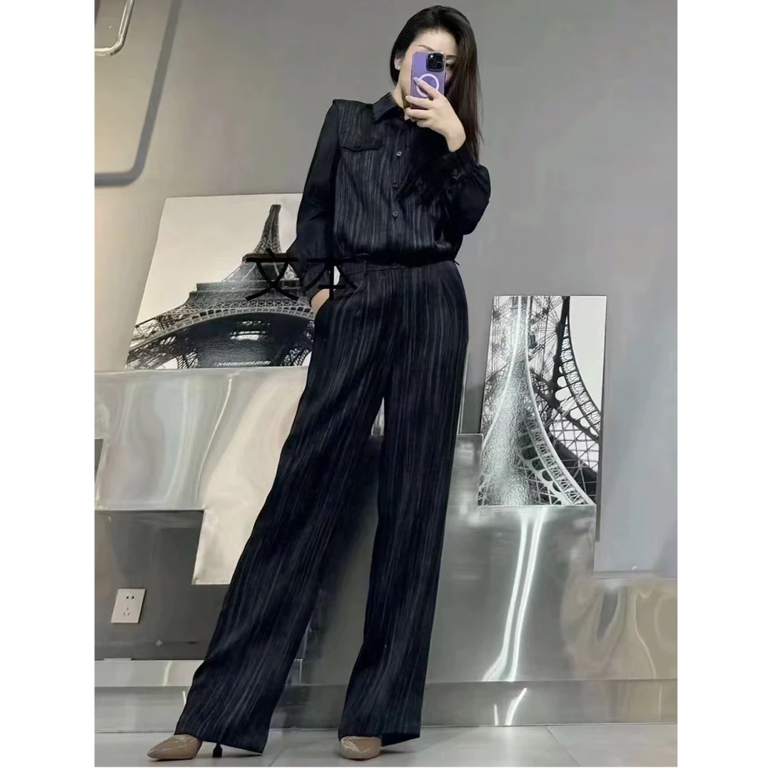 新款高级感条纹抽褶外套搭阔腿裤两件套TA171