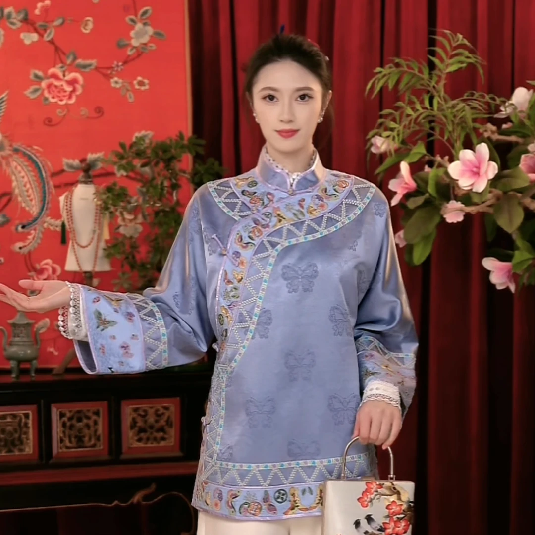 【煜秀堂】“烟波望”传统中式重工刺绣斜襟太太服