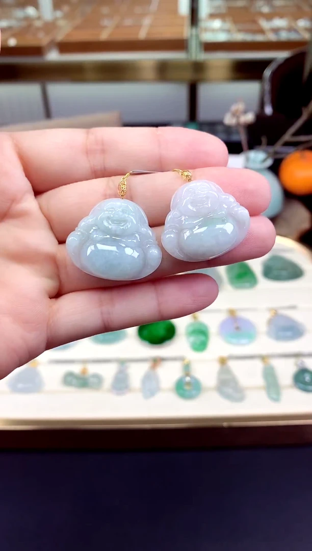 吊坠(不含链)18K金镶嵌翡翠佛公多样性发其一@@CMT1338-1