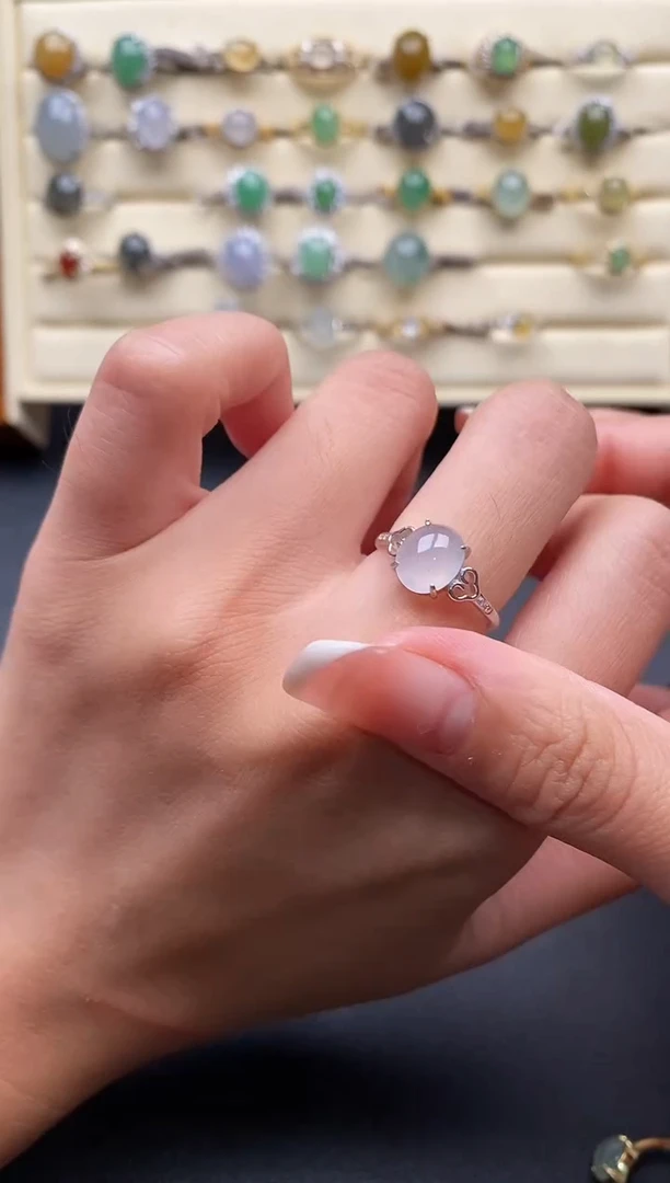 银S925镶嵌戒指翡翠66666666+4