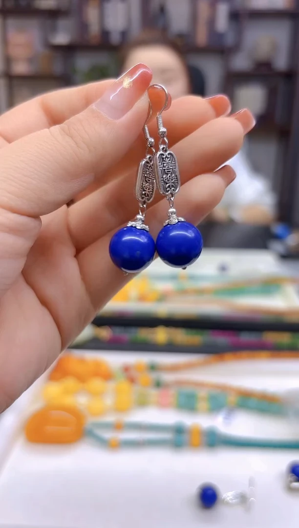 【闪购商品】青金石耳饰银S925镶嵌E288