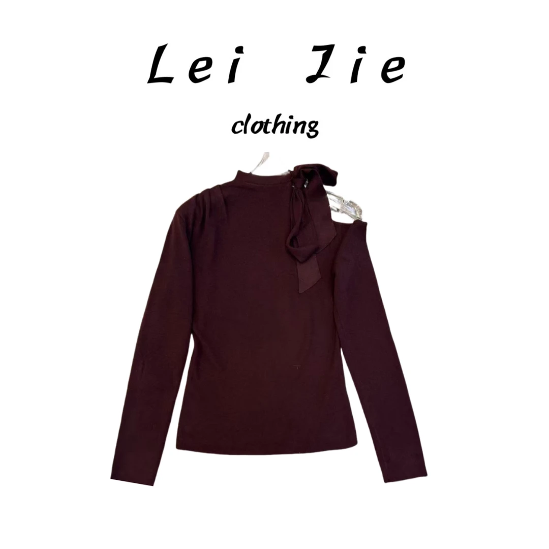 【Lei Jie】“早秋新款”漏肩脖带不规则针织长袖小衫265