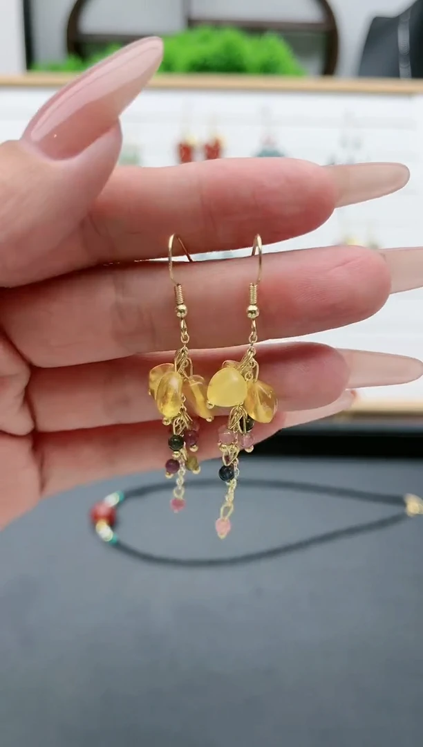 【闪购商品】蜜蜡耳饰银S925镀金镶嵌15蜜蜡