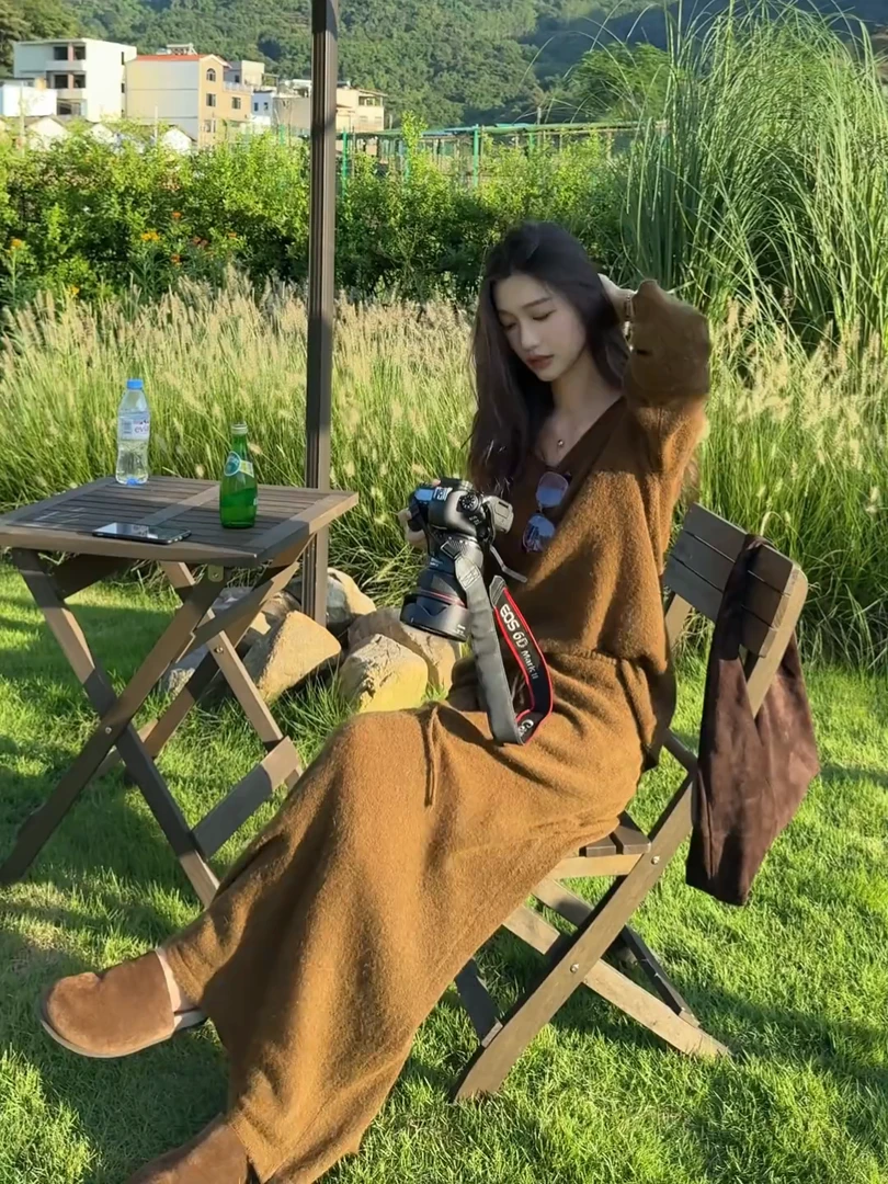 2025秋季搭配美拉德穿搭一整套慵懒针织上衣高腰半身裙两件套装女