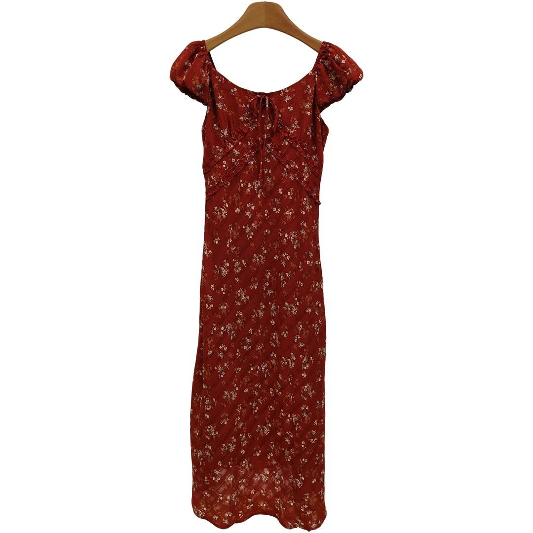 YITONG/倚桐2025夏季轻奢气质优雅方领碎花连衣裙（L5622995）