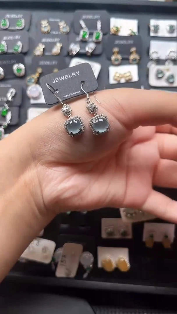 翡翠银S925镶嵌耳饰天然翡翠s925银镶