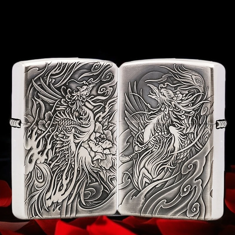 【鬼王老师】定制925银机3D浮雕九天凤凰煤油防风打火机