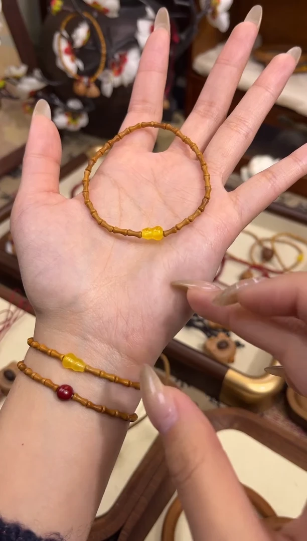 手串桃核【桃缘行】竹节「黄色葫芦」桃木桃核辟、挡、驱、护 备注手围