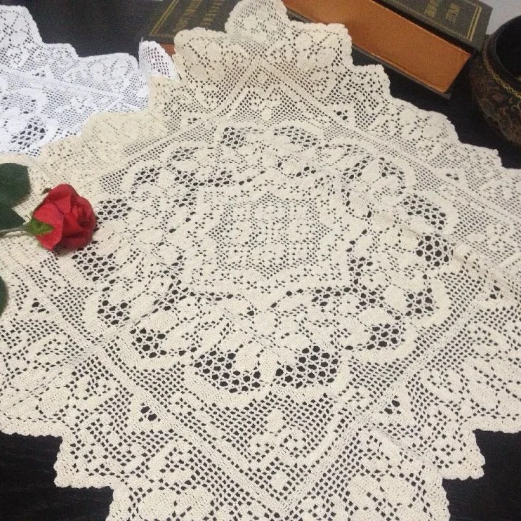 怡然家居馆纯手工花边钩花台布盖巾外贸原单钩针编织沙发靠背巾