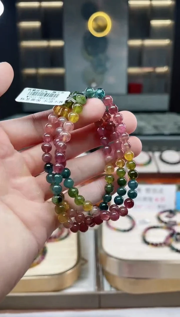 未镶嵌冰透体老矿碧玺彩虹三圈手串5mm+碧玺 多样性发一条xion