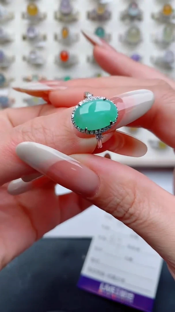 银S925镶嵌戒指翡翠...