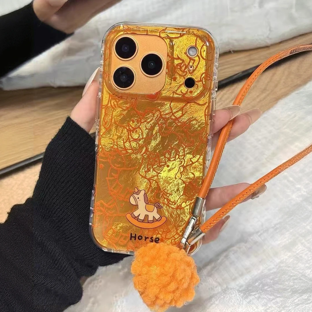 卡通线条木马适用iPhone17promax时尚苹果16新款手机壳可爱15趣味
