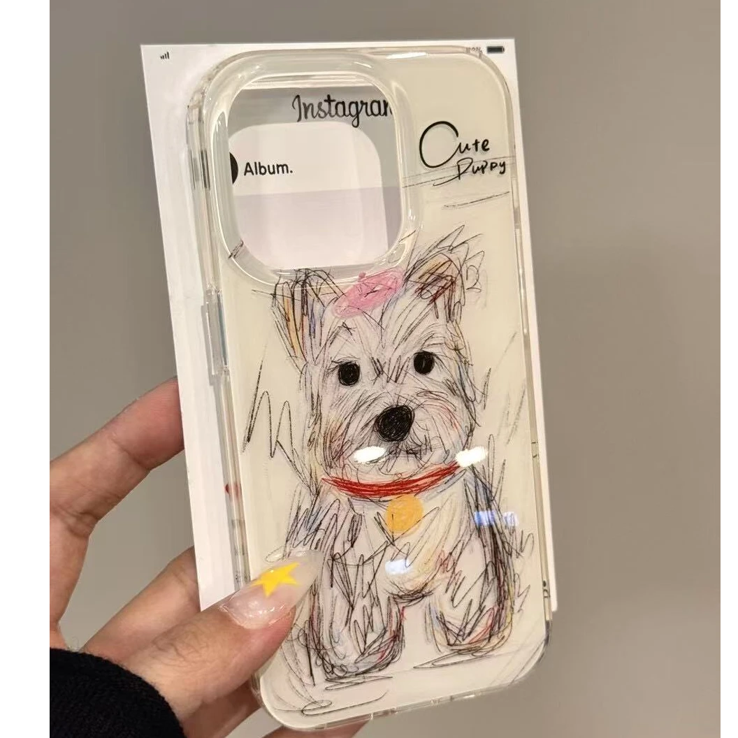 素描铃铛小狗适用苹果16Pro手机壳软华为/vivo/小米/oppo一加小众