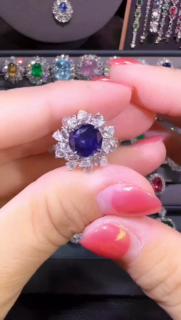 AIGS皇家蓝蓝宝石18K金镶嵌d****s3.19ct