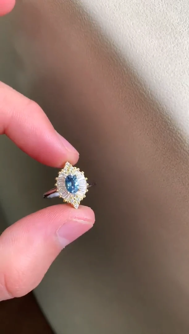 银S925镶嵌戒指海蓝宝石戒指