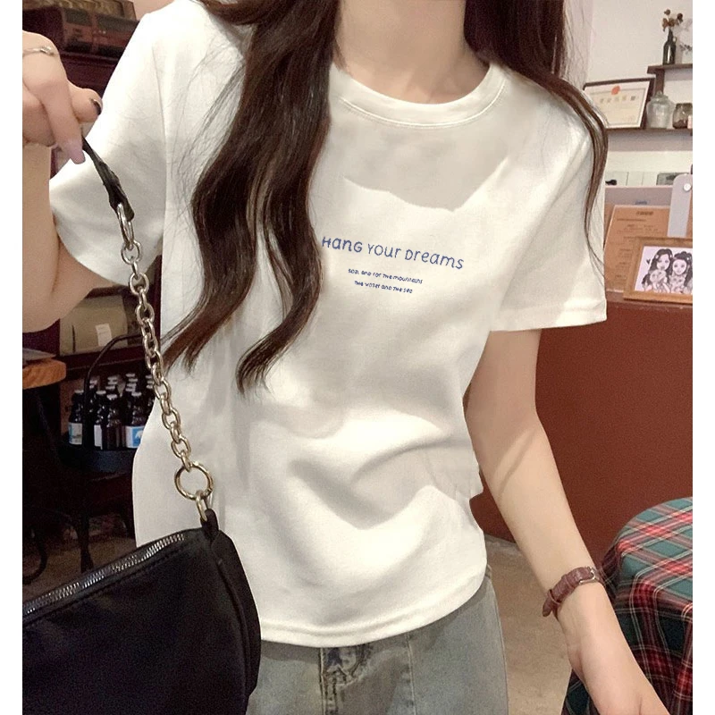 纯欲慵懒风女装2025夏季新款纯棉白色短袖t恤女修身显瘦正肩上衣