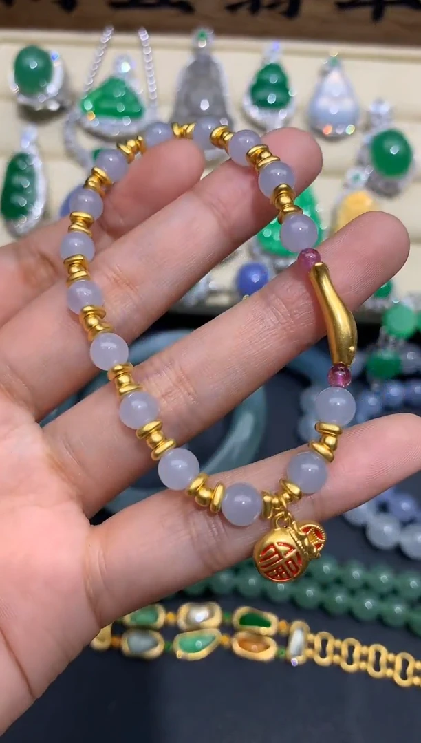 足金镶嵌手链翡翠311-春日珠宝