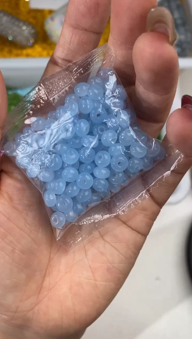 玻璃2133卡6算盘珠300颗浅蓝玉