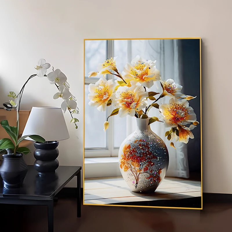 【Y起】北欧轻奢晶瓷镶钻装饰画 高档大气客厅背景墙餐厅花瓶5070