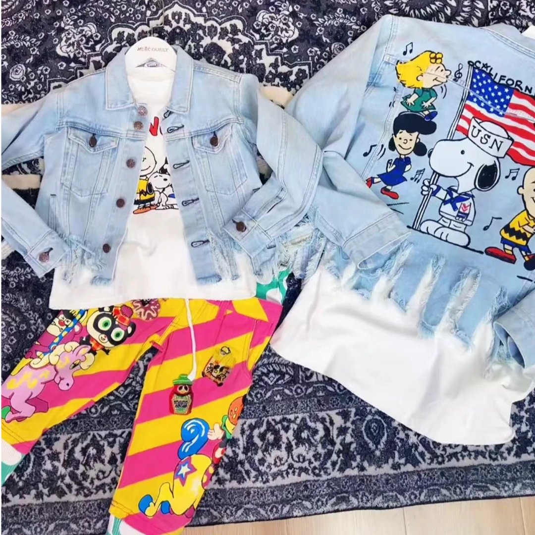 TOMATO家 日系潮牌童装 我不是一只普通的狗 浅蓝破须牛仔外套