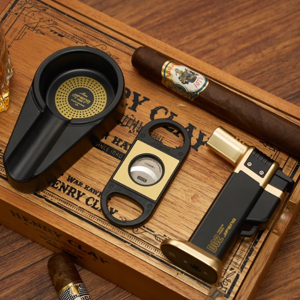 JIFENG季风经典款茄缸三件套套装烟灰缸打火机雪茄剪雪茄工具送礼