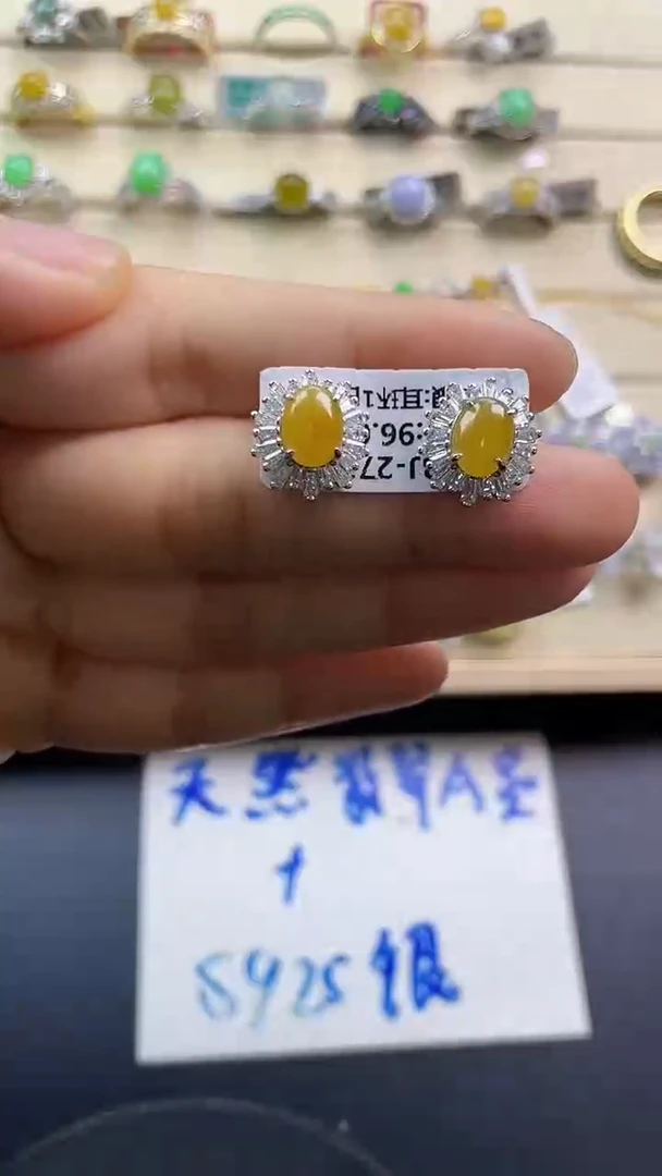银S925镶嵌戒指翡翠翡翠 蛋面 银S925镶嵌