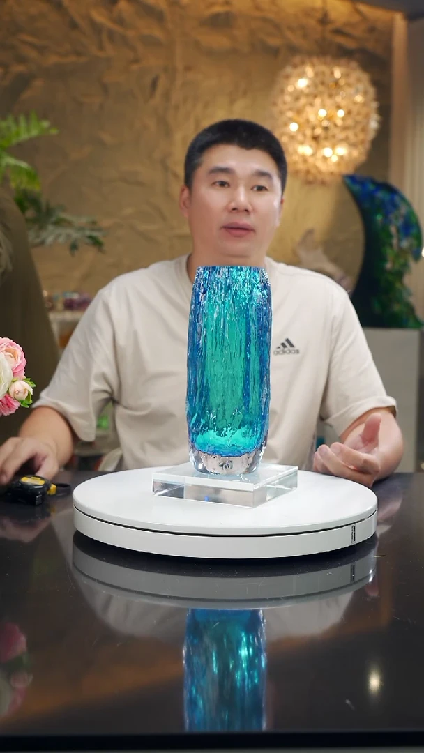 手工艺品琉璃福利天空蓝树纹花瓶