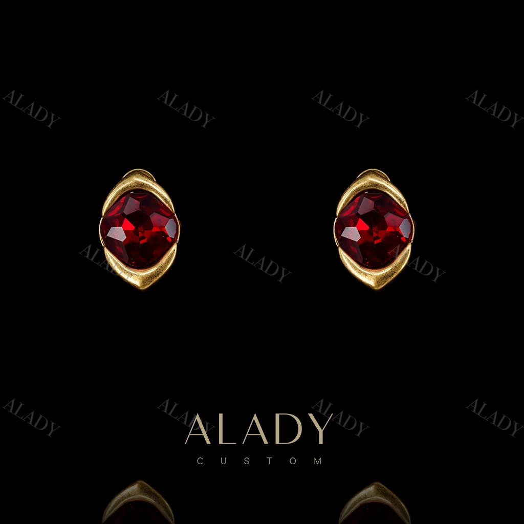 合金合成锆石耳饰 红色菱形耳饰-MMY2647