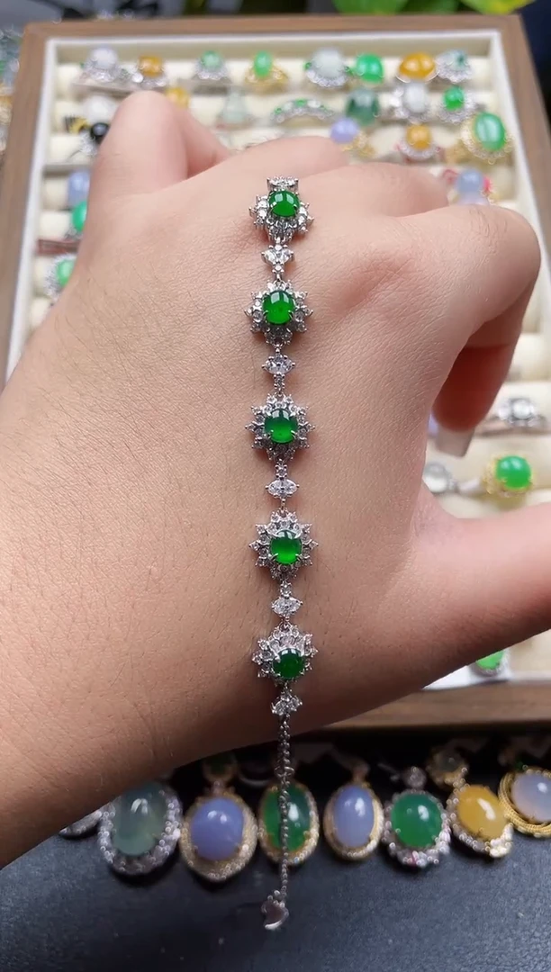 银S925镶嵌手链翡翠182