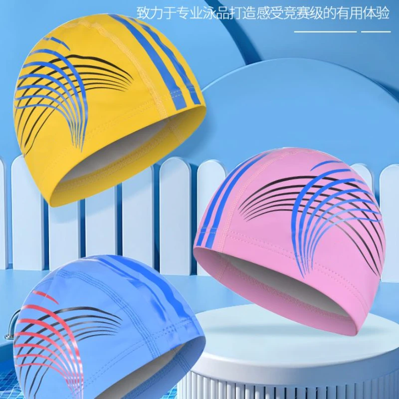 泳帽女不勒头时尚温泉装备护耳长发男士成人PU游泳帽大号防水纯色