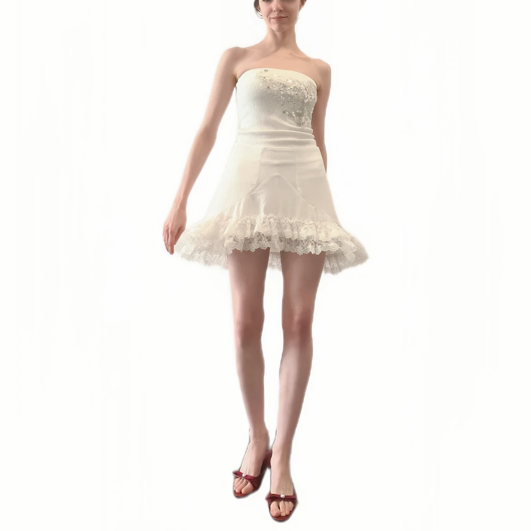 GENTLE THORNS100%苎麻雪纺提花蕾丝下摆自带底裤超短蛋糕纱裙