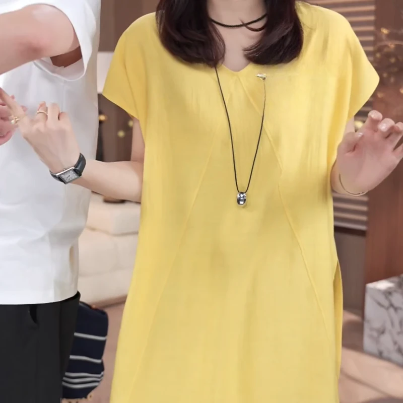 2025新款夏季时尚遮遮袖V领显瘦短袖百搭衬衫女LK2504468