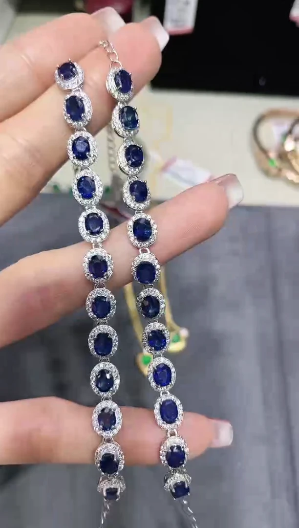 S925银镶嵌蓝宝石手链 多样性发其一