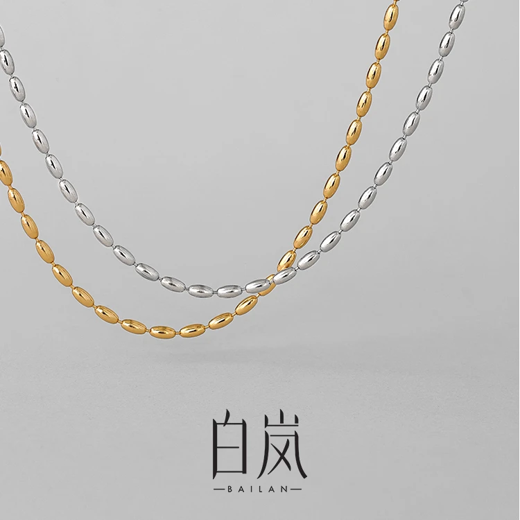 坠链均925银 白岚橄榄链新款S925银项链叠戴时尚轻奢毛衣链LL047