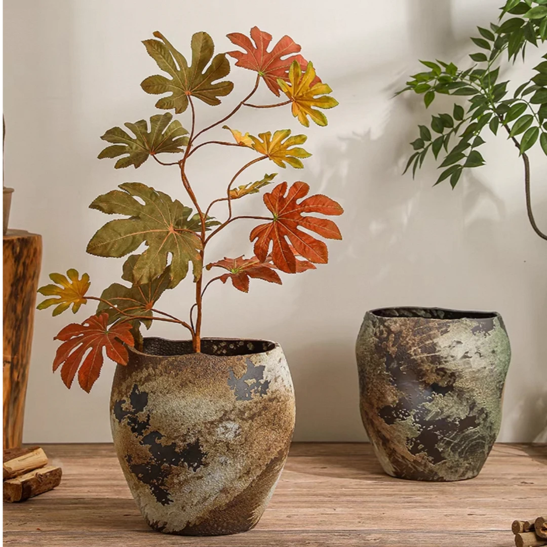 景德镇陶瓷花盆家用落地客厅大号复古诧寂风摆件花瓶插花干花陶罐