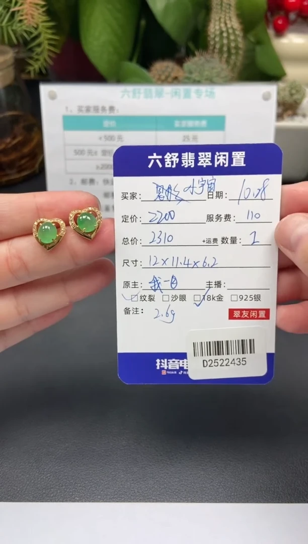 18K金镶嵌翡翠耳饰小*宙D2522435