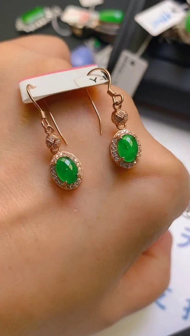 【闪购商品】翡翠耳饰银S925镶嵌天然A货翡翠1